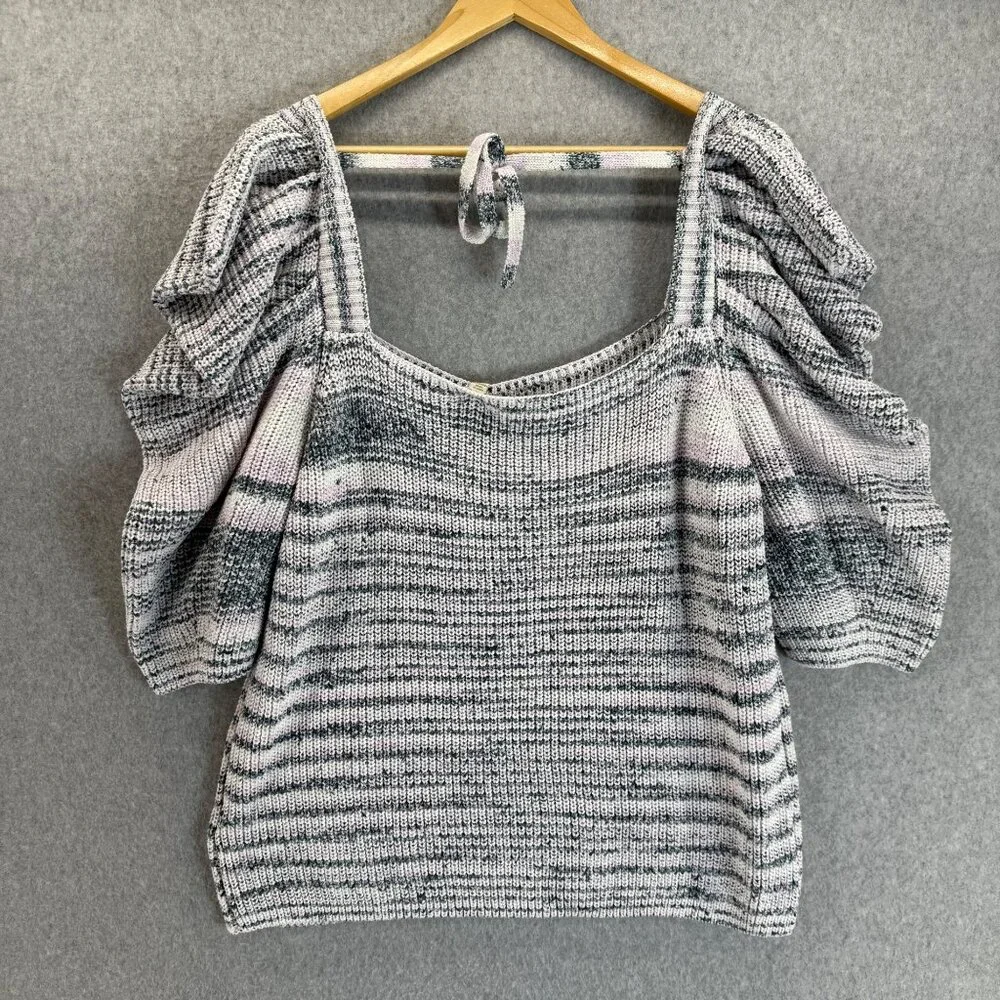 Ted Baker Aspel Puff Sleeve Marled Knit Sweater Tie Back Women Size 5‎ US 12 NWT